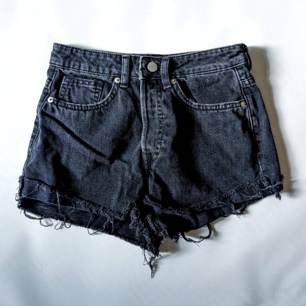 H&M Conscious Black Denim Distressed Shorts